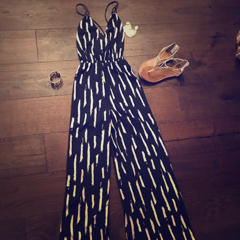 White & Black Strappy Jumpsuit